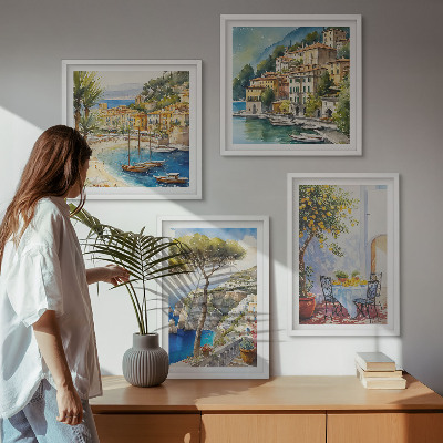 Ensemble de 4 tableaux Villes italiennes à l'aquarelle