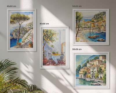 Ensemble de 4 tableaux Villes italiennes à l'aquarelle