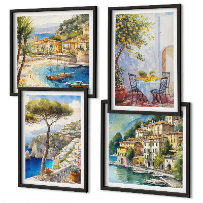 Ensemble de 4 tableaux Villes italiennes à l'aquarelle