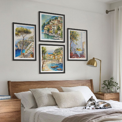 Ensemble de 4 tableaux Villes italiennes à l'aquarelle