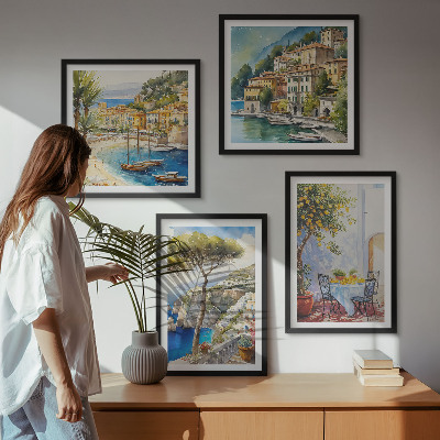 Ensemble de 4 tableaux Villes italiennes à l'aquarelle