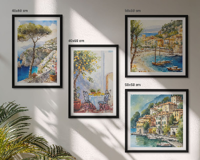 Ensemble de 4 tableaux Villes italiennes à l'aquarelle