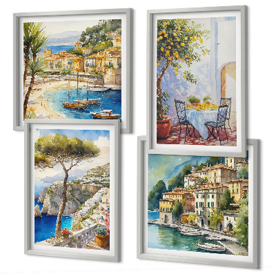 Ensemble de 4 tableaux Villes italiennes à l'aquarelle