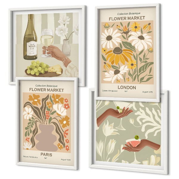 Ensemble de 4 tableaux Motifs floraux des villes européennes