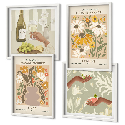Ensemble de 4 tableaux Motifs floraux des villes européennes