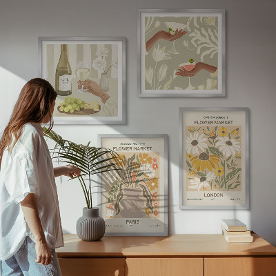 Ensemble de 4 tableaux Motifs floraux des villes européennes