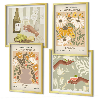 Ensemble de 4 tableaux Motifs floraux des villes européennes