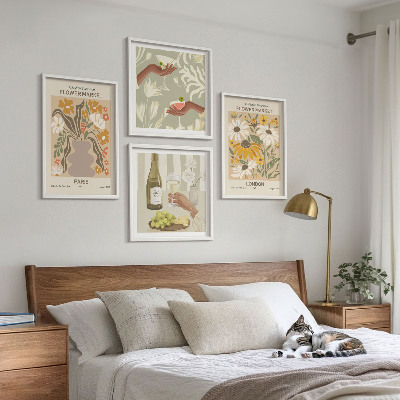 Ensemble de 4 tableaux Motifs floraux des villes européennes
