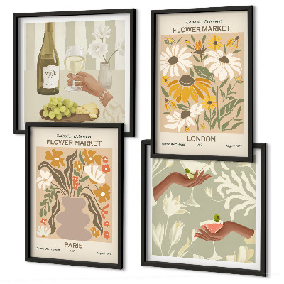 Ensemble de 4 tableaux Motifs floraux des villes européennes