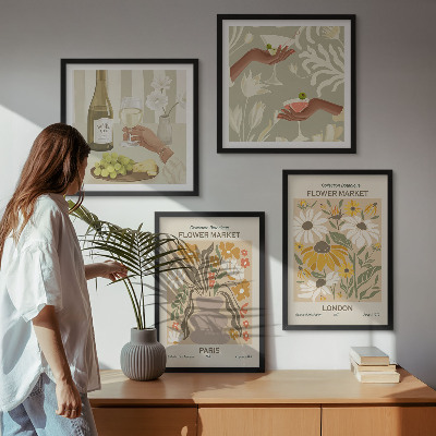 Ensemble de 4 tableaux Motifs floraux des villes européennes
