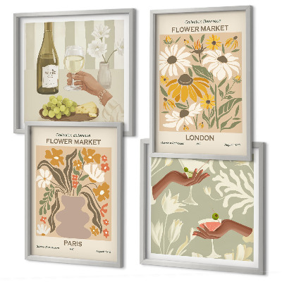 Ensemble de 4 tableaux Motifs floraux des villes européennes