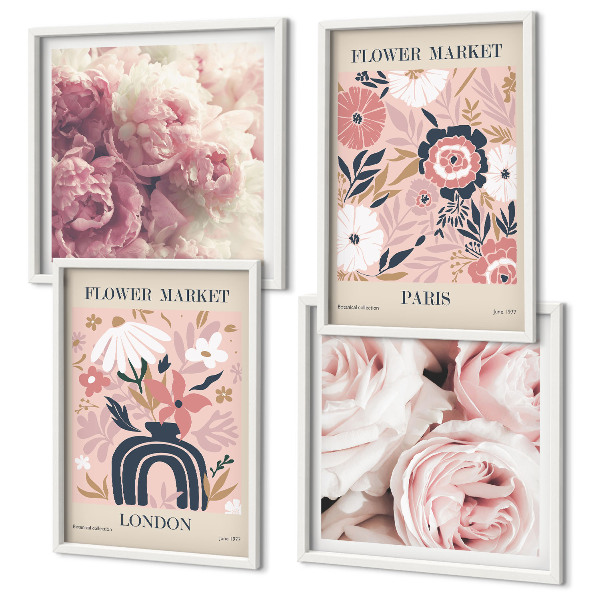 Mur de tableaux Motifs floraux roses paris