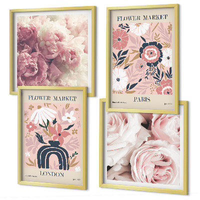 Mur de tableaux Motifs floraux roses paris