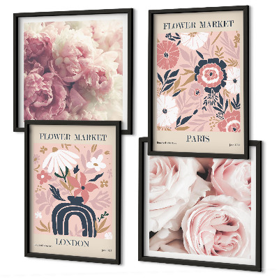 Mur de tableaux Motifs floraux roses paris
