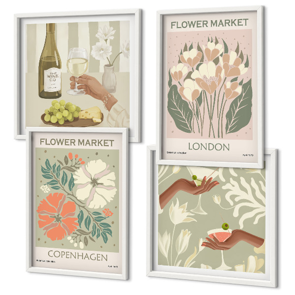 Polyptyque z cadres Affiches florales ville du vin