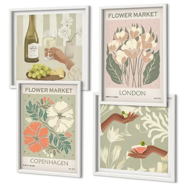 Affiches florales ville du vin polyptyque de 2 cadres