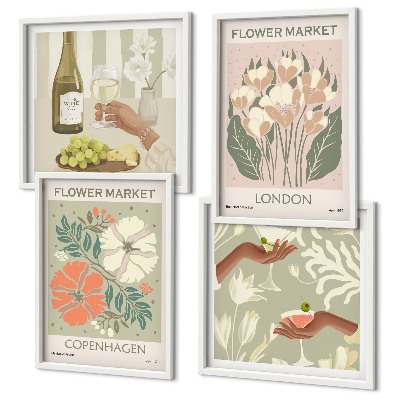 Polyptyque z cadres Affiches florales ville du vin