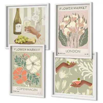 Affiches florales ville du vin polyptyque de 2 cadres