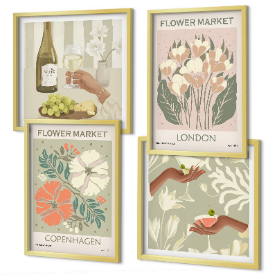 Polyptyque z cadres Affiches florales ville du vin