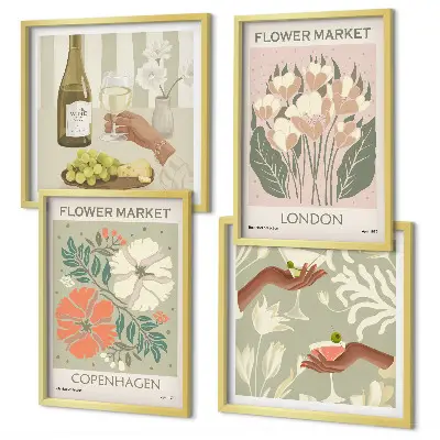 Affiches florales ville du vin polyptyque de 2 cadres