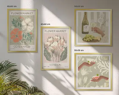 Affiches florales ville du vin polyptyque de 2 cadres