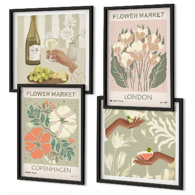 Polyptyque z cadres Affiches florales ville du vin