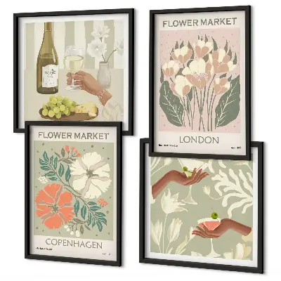 Affiches florales ville du vin polyptyque de 2 cadres