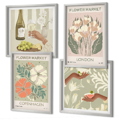 Polyptyque z cadres Affiches florales ville du vin