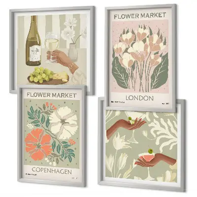 Affiches florales ville du vin polyptyque de 2 cadres