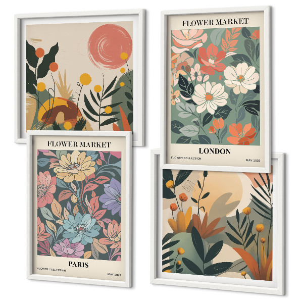 Ensemble de 4 tableaux Affiches florales paris londres