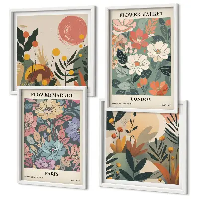 Ensemble de 4 affiches florales thème Paris et Londres
