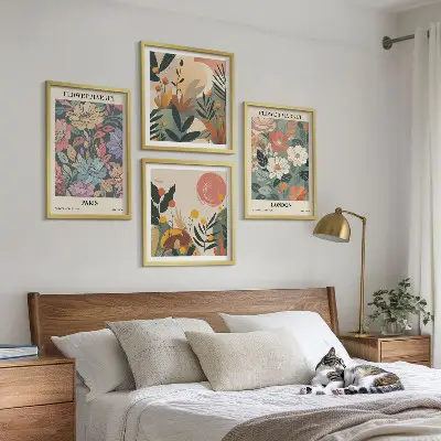 Ensemble de 4 affiches florales thème Paris et Londres