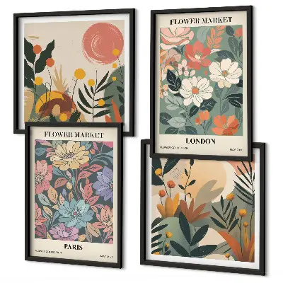 Ensemble de 4 affiches florales thème Paris et Londres
