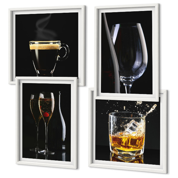 Polyptyque z cadres Whisky vin champagne café alcool