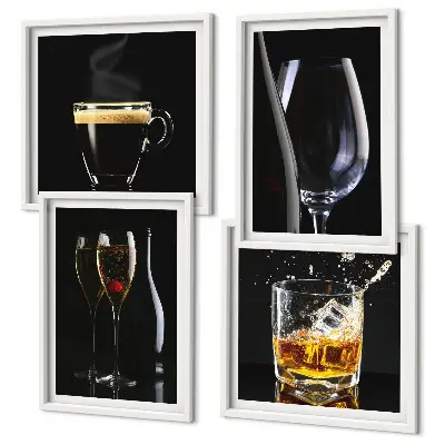 Polyptyque de 2 cadres ensemble d'affiches décoratives sur le thème du whisky, du vin, du champagne et du café