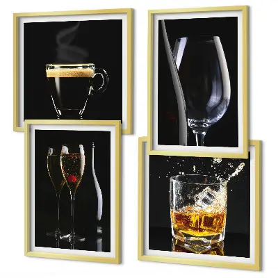 Polyptyque de 2 cadres ensemble d'affiches décoratives sur le thème du whisky, du vin, du champagne et du café