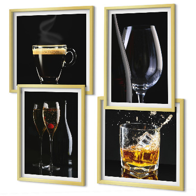 Polyptyque z cadres Whisky vin champagne café alcool