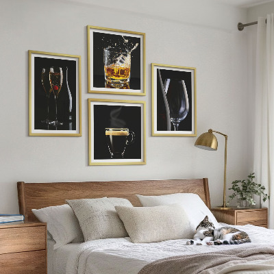 Polyptyque z cadres Whisky vin champagne café alcool