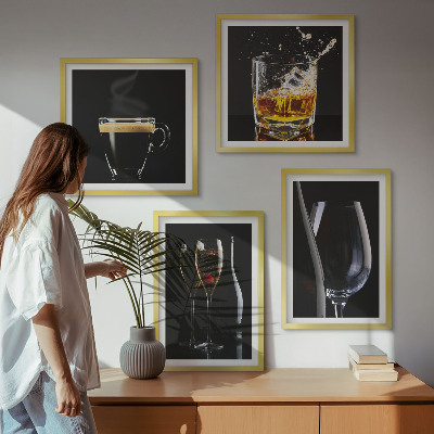 Polyptyque z cadres Whisky vin champagne café alcool