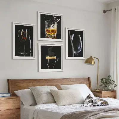 Polyptyque de 2 cadres ensemble d'affiches décoratives sur le thème du whisky, du vin, du champagne et du café