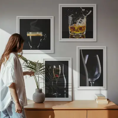 Polyptyque de 2 cadres ensemble d'affiches décoratives sur le thème du whisky, du vin, du champagne et du café