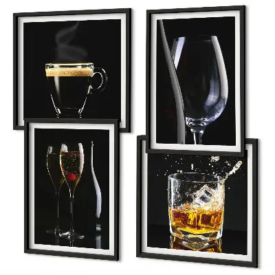 Polyptyque de 2 cadres ensemble d'affiches décoratives sur le thème du whisky, du vin, du champagne et du café