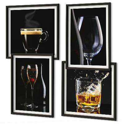 Polyptyque z cadres Whisky vin champagne café alcool
