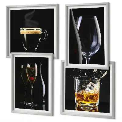 Polyptyque de 2 cadres ensemble d'affiches décoratives sur le thème du whisky, du vin, du champagne et du café