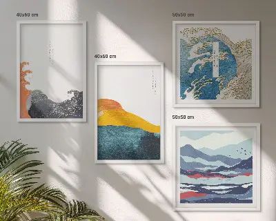 Ensemble de 4 tableaux motifs de vagues style japonais