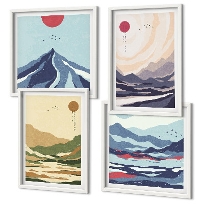 Polyptyque z cadres Montagnes pastel style japandi