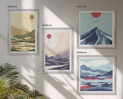 Polyptyque z cadres Montagnes pastel style japandi