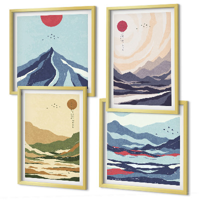 Polyptyque z cadres Montagnes pastel style japandi