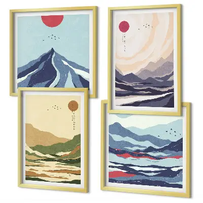Montagnes pastel style japandi polyptyque de 2 cadres