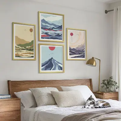 Montagnes pastel style japandi polyptyque de 2 cadres